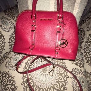 New Burgundy Michael Kors medium handbag with strap gold accents